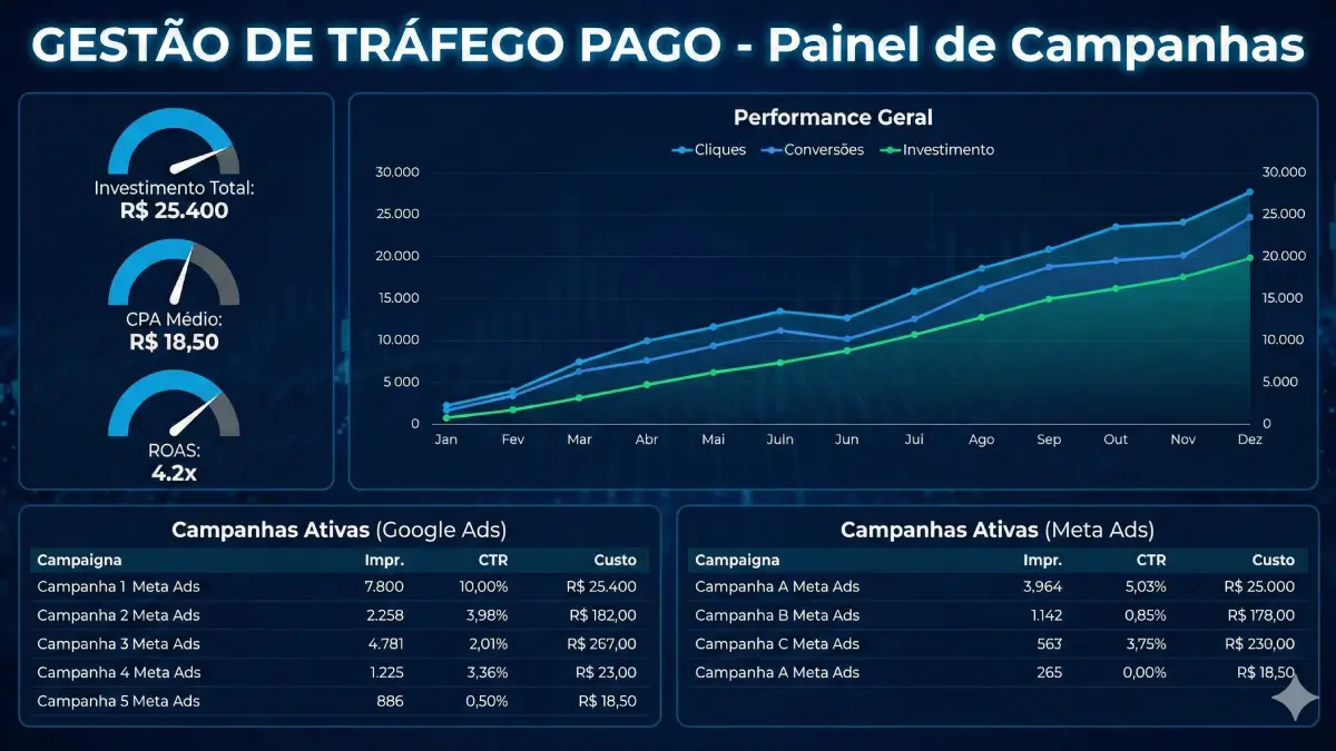 Relatórios de ROI e métricas de performance